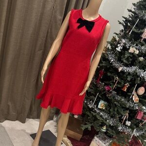 Kate Spade Red Textured Dress with Black Bow